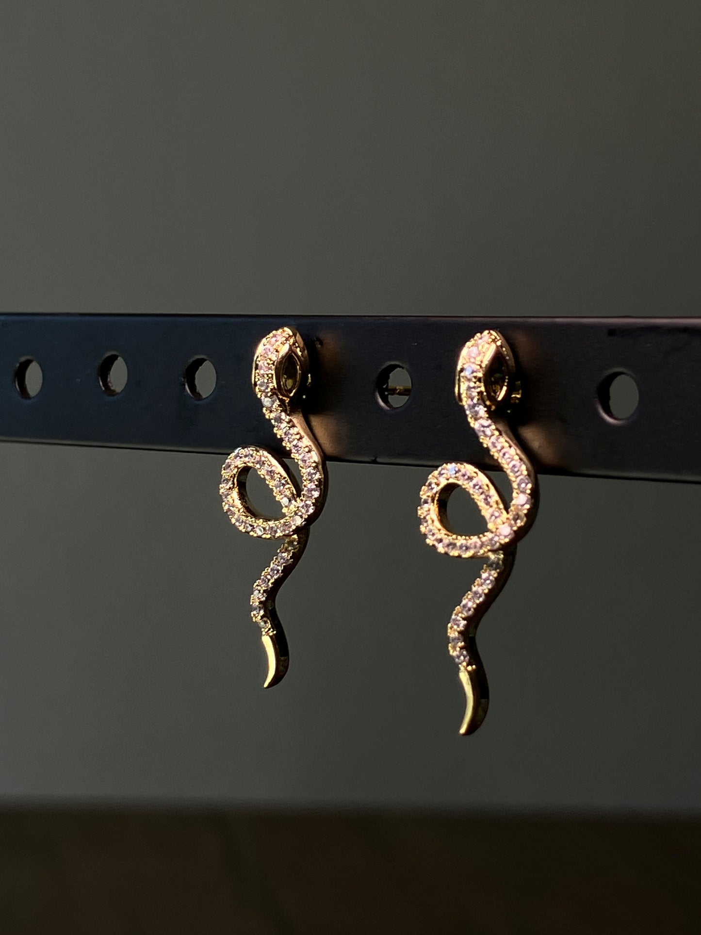 Gold Crystal Snake Drop Earrings