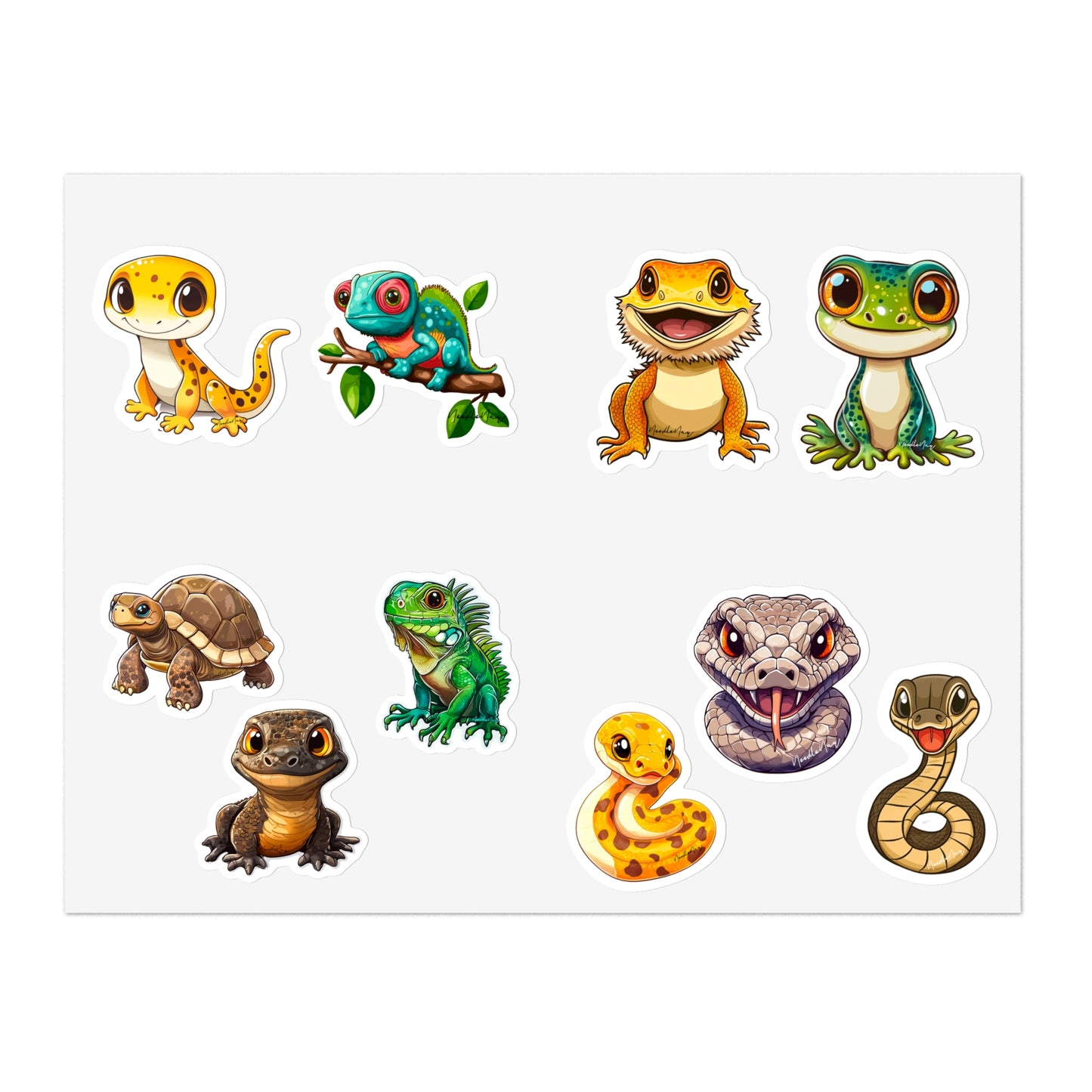 Colorful Reptilian Sticker Sheet Bundle - 10 Fun Designs for Kids & Nature Lovers