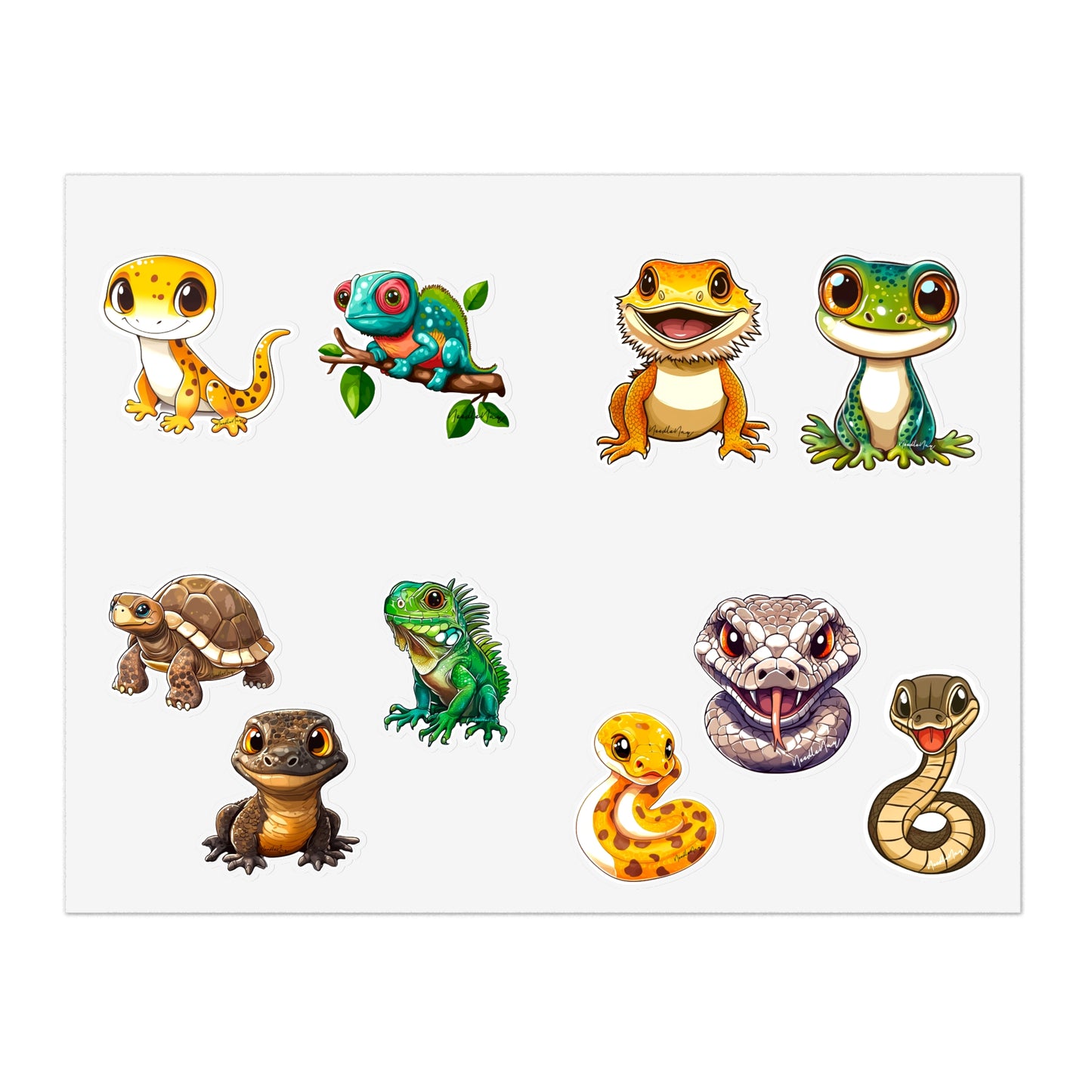 Colorful Reptilian Sticker Sheet Bundle - 10 Fun Designs for Kids & Nature Lovers