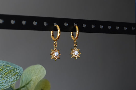 Celestial Sparkle: Gold Star Dangly Earrings