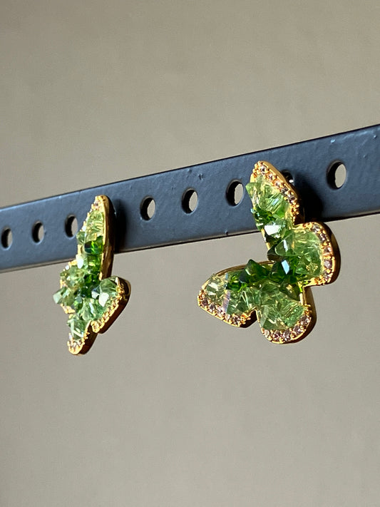 Emerald Wings: Gold & Green Gemstone Butterfly Earrings